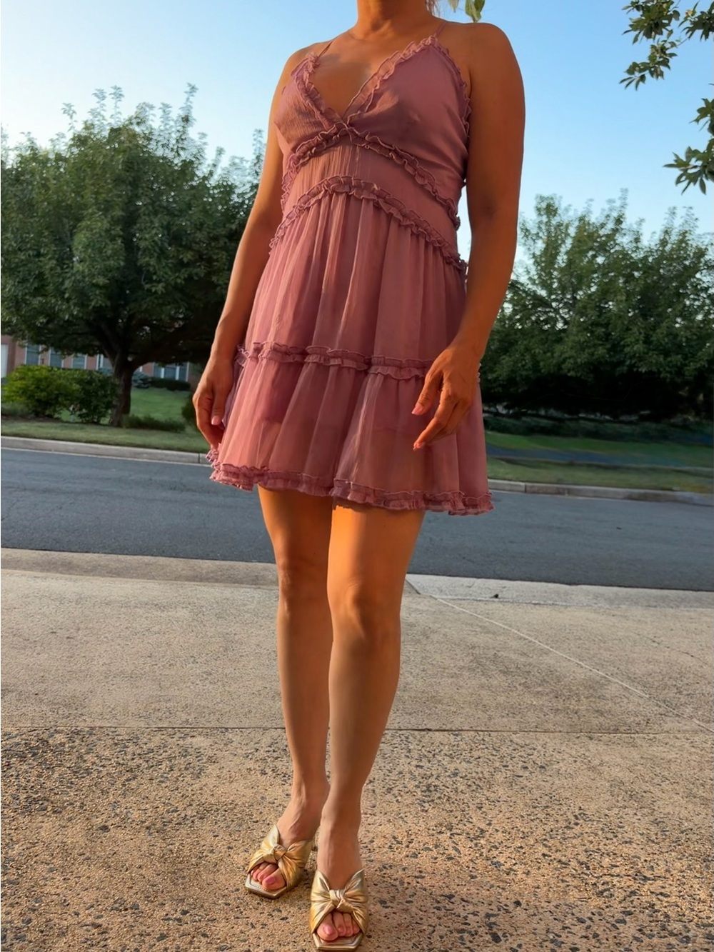 Women's Mauve/lavender Ruffle Tiered Mini Dress